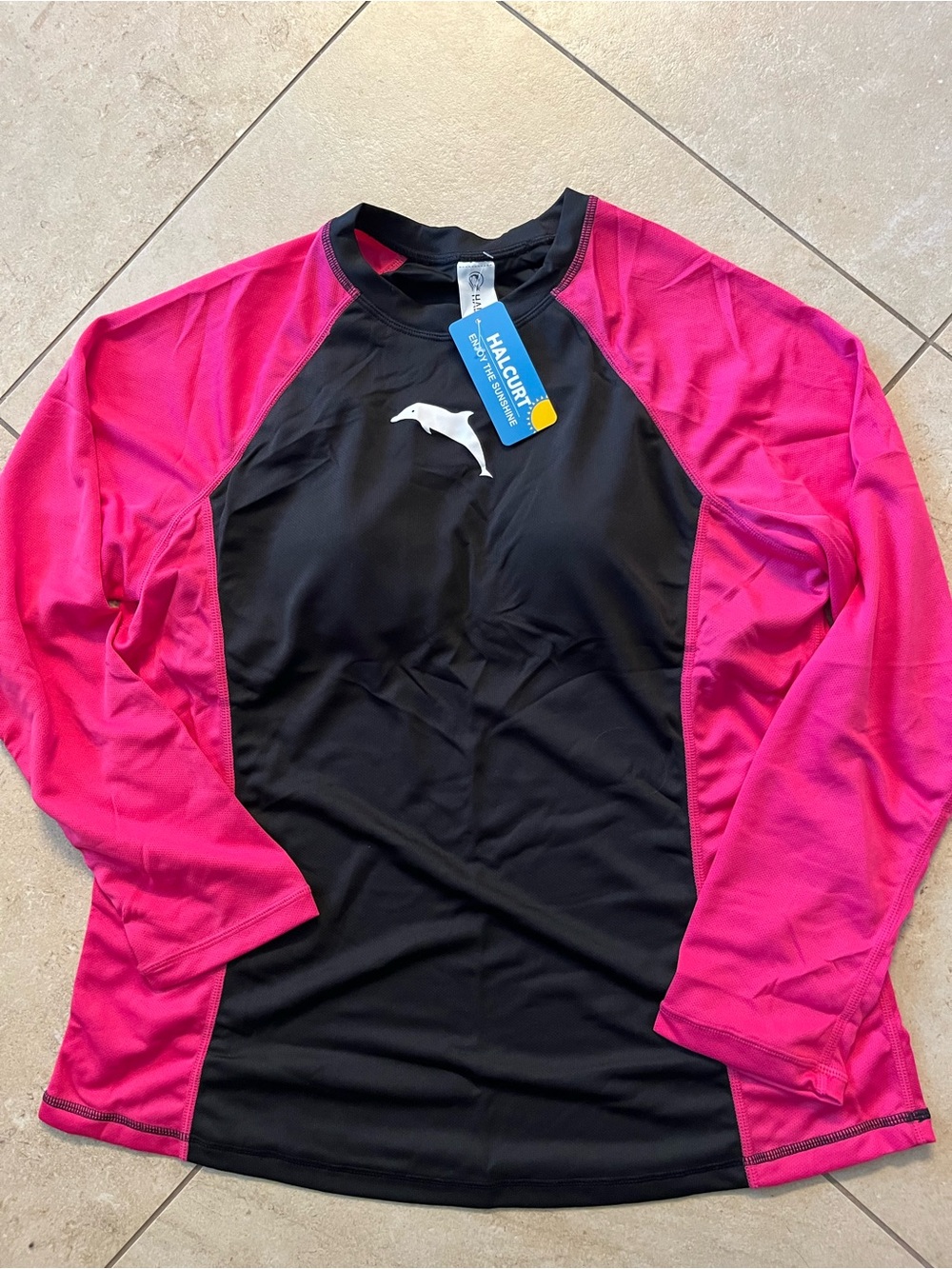 Halcurt Women's Long Sleeve Rash Guard Top with Dolphin Logo
